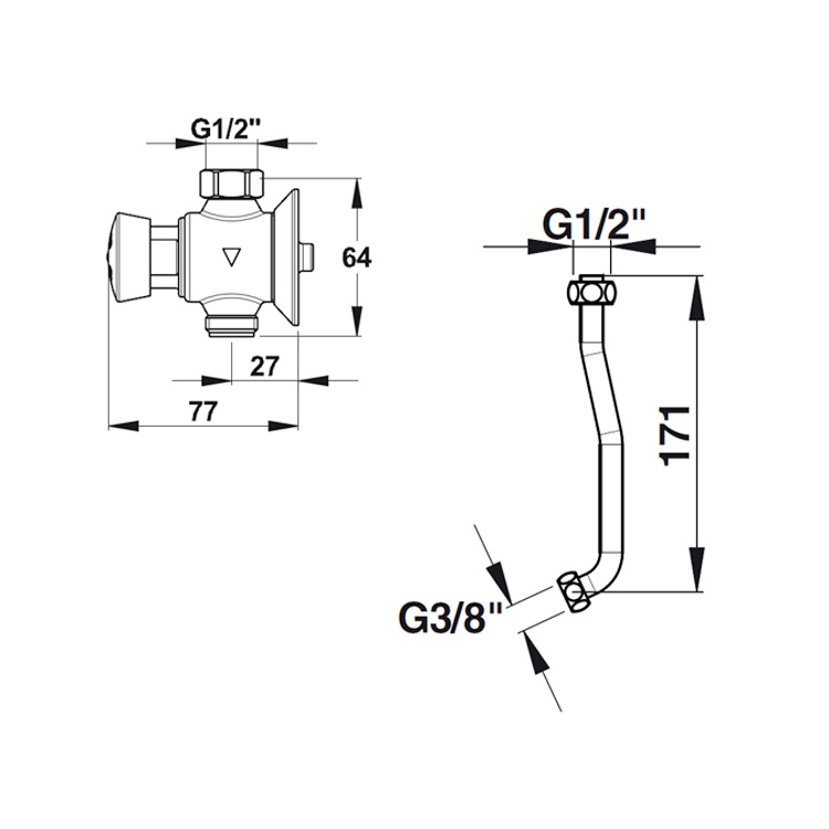 Robinet P12 applique avec tubulure Coquille II