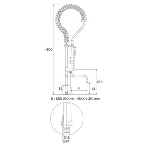 Groupe douchette de prélavage hauteur avec bec 900 mm