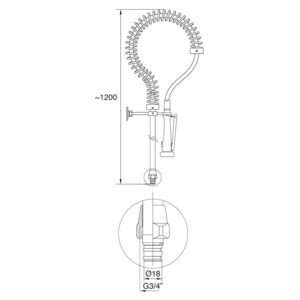 Groupe douchette de prélavage hauteur 1200 mm
