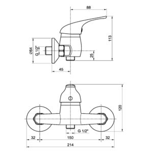 Mitigeur douche mural levier horizontal