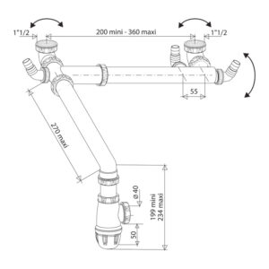Té de raccordement PVC avec siphon pour 2 cuves