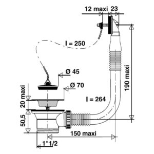 Bonde à bouchon évier Ø 50 avec trop plein