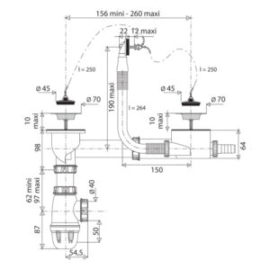 Vidage complet évier grès 2 cuves avec siphon