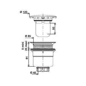 Bonde de douche sortie verticale Ø 90